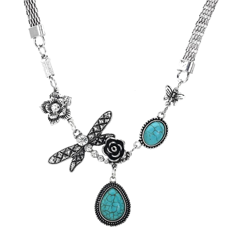 Gardenia Butterfly Water Drop Turquoise Necklace