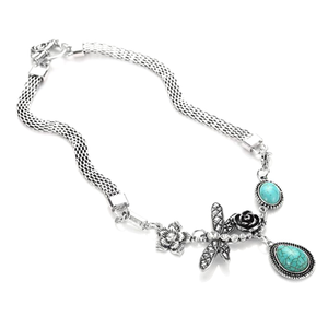 Gardenia Butterfly Water Drop Turquoise Necklace