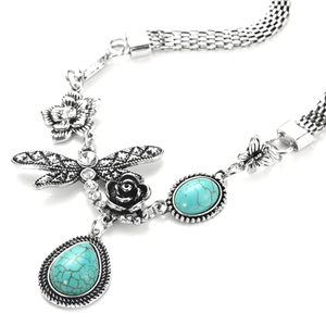 Gardenia Butterfly Water Drop Turquoise Necklace