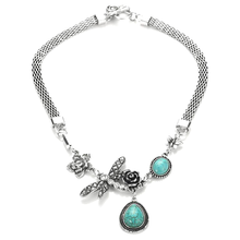 Load image into Gallery viewer, Gardenia Butterfly Water Drop Turquoise Necklace