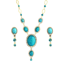 Load image into Gallery viewer, Egyptian Blue Nile Turquoise Necklace &amp; Earrings Set