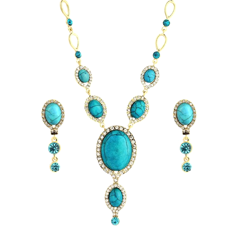 Egyptian Blue Nile Turquoise Necklace & Earrings Set