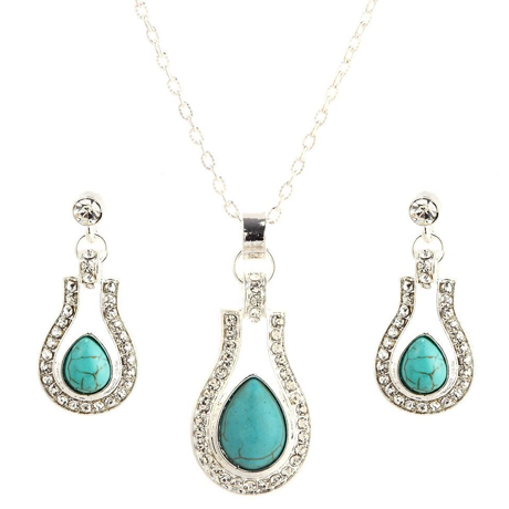 Water Drop Natural Turquoise Necklace And Earring Set