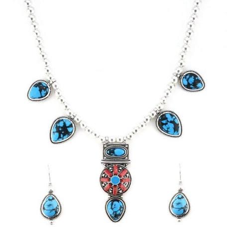 Boho Chic Deep Blue Turquoise Necklace Set