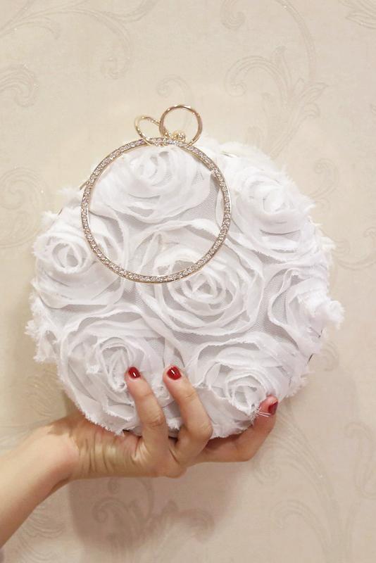 Elegant Plain Rose Silk Small Round Hand Bag