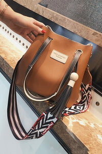 Fashion Simple Color Block Fringe One Shoulder Hand Bag