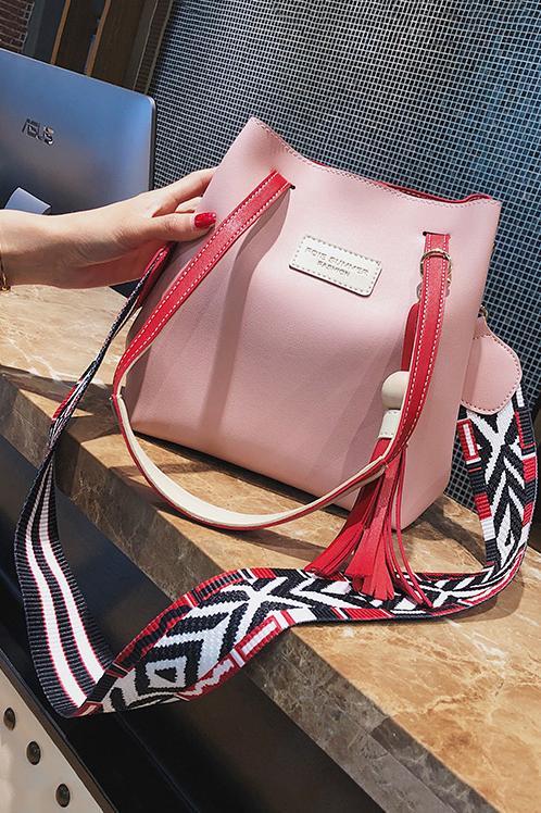 Fashion Simple Color Block Fringe One Shoulder Hand Bag