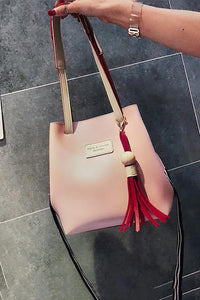 Fashion Simple Color Block Fringe One Shoulder Hand Bag