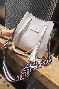 Fashion Simple Color Block Fringe One Shoulder Hand Bag