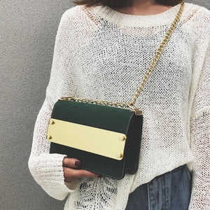 Chic Casual Dull Polish Rectangle Color Block Chain One Shoulder Bag