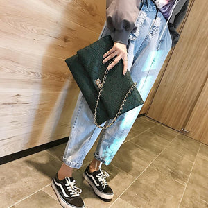 Fashion Business Formal Leather Rectangle Rhombus Chain One Shoulder Bag