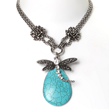 Load image into Gallery viewer, Dragonfly Statement Turquoise Necklace