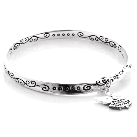 Mother Love Engraved Angel Charm Bangle