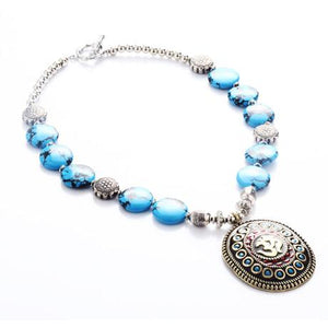 Om Natural Turquoise Bead Necklace