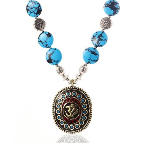 Om Natural Turquoise Bead Necklace